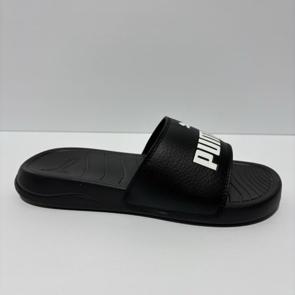 Puma Men’s Popcat Black/White Slide Sandals, Size 6 M